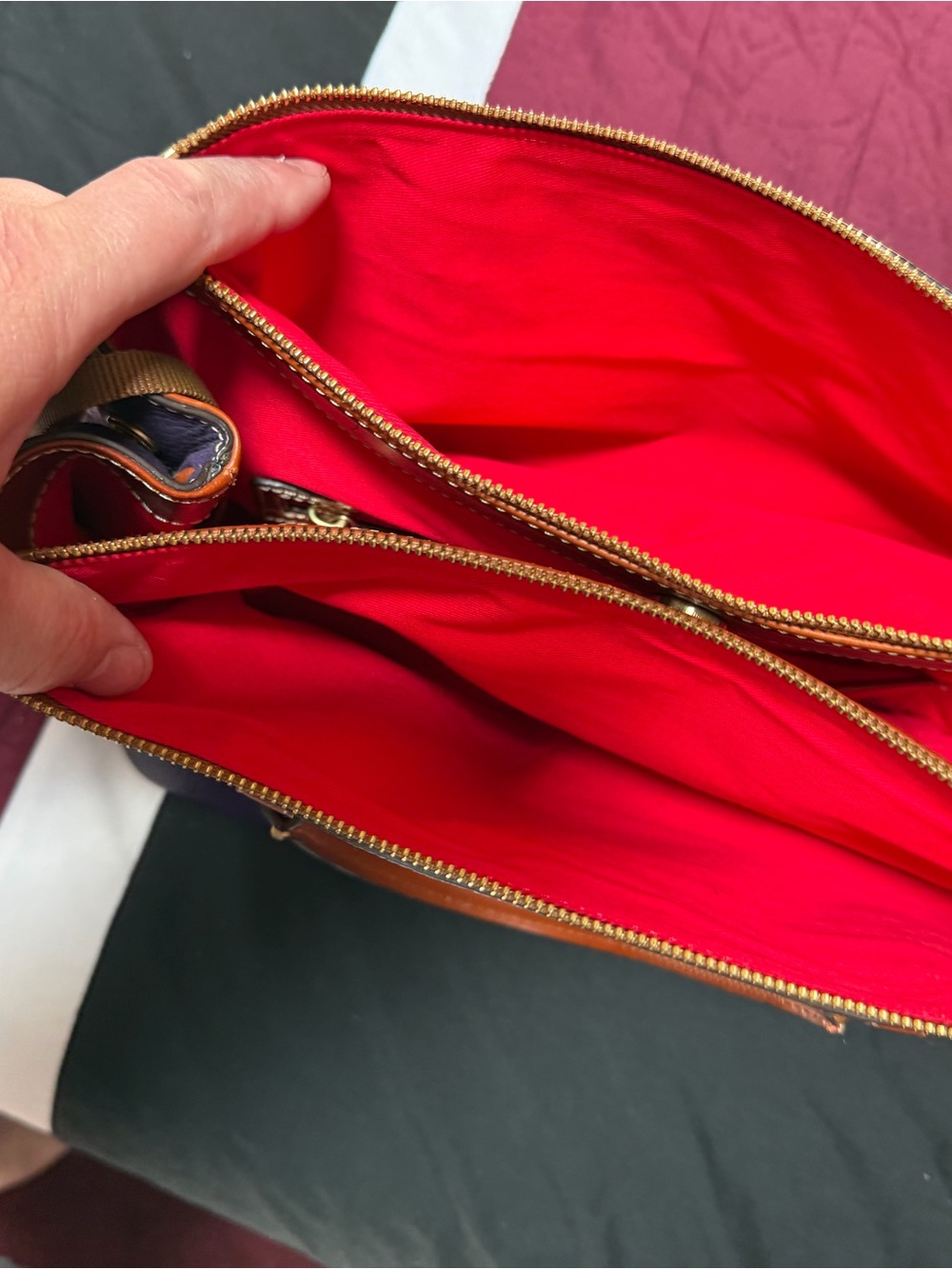 Dooney & Bourke Purple Leather Tote with Orange Handles - Picture 3 of 3